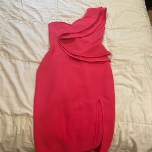 Hot Pink One Shoulder MIDI